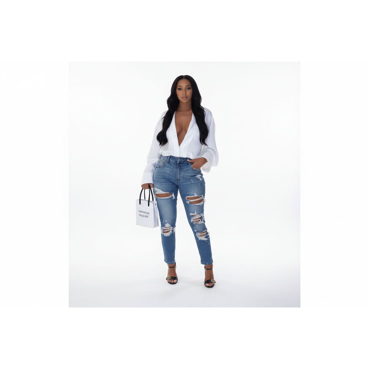 High Waisted Ripped Mommy Jeans