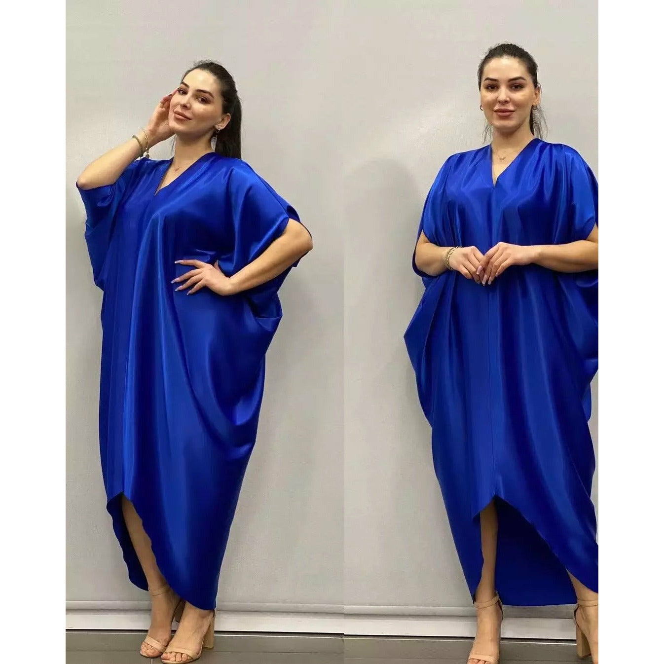 V-Neck Satin Harem Maxi Dress