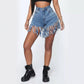 Fringed High Waist Denim Shorts