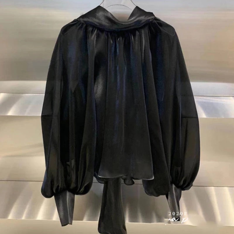 High-Neck Lantern Sleeve Shirt