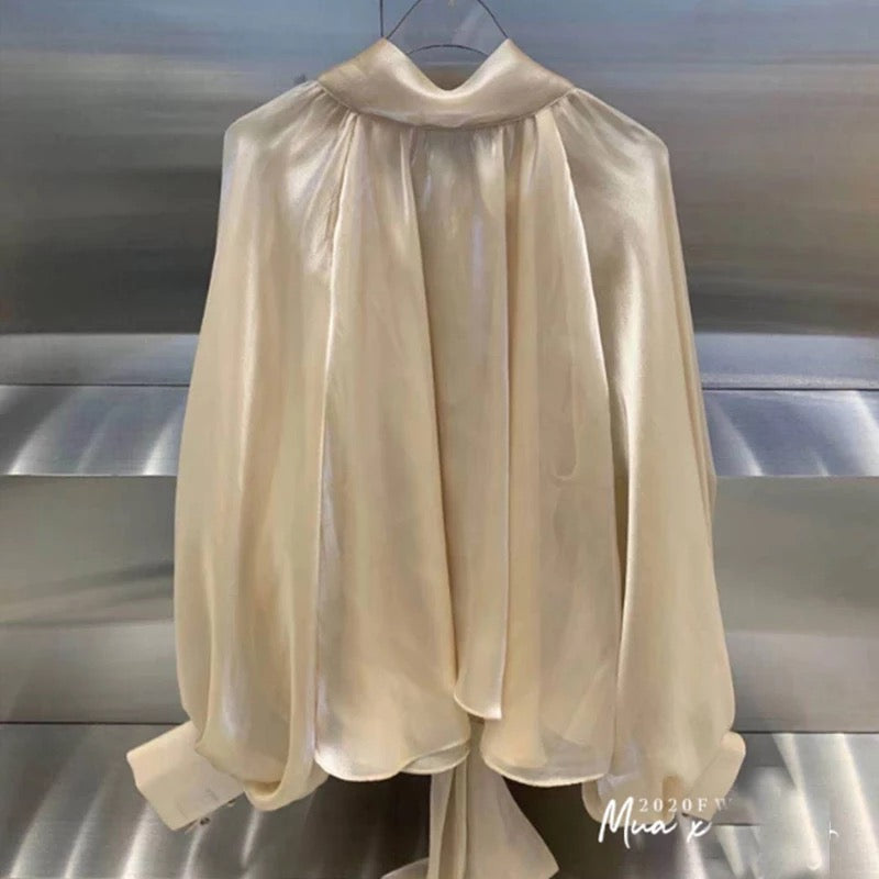 High-Neck Lantern Sleeve Shirt