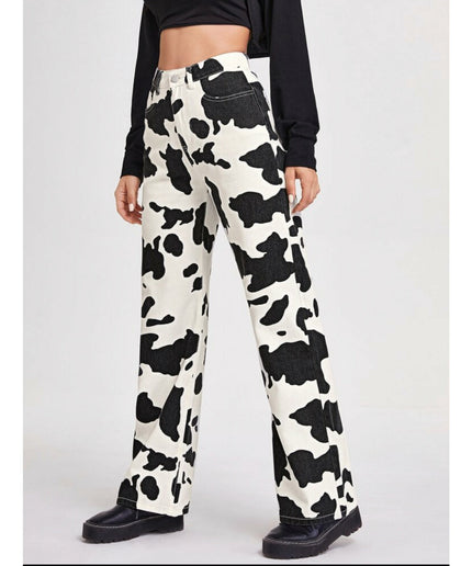 Cow Print wide Leg Jeans