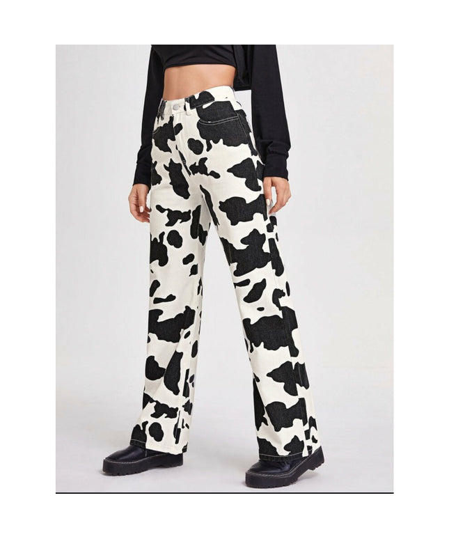 Cow Print wide Leg Jeans