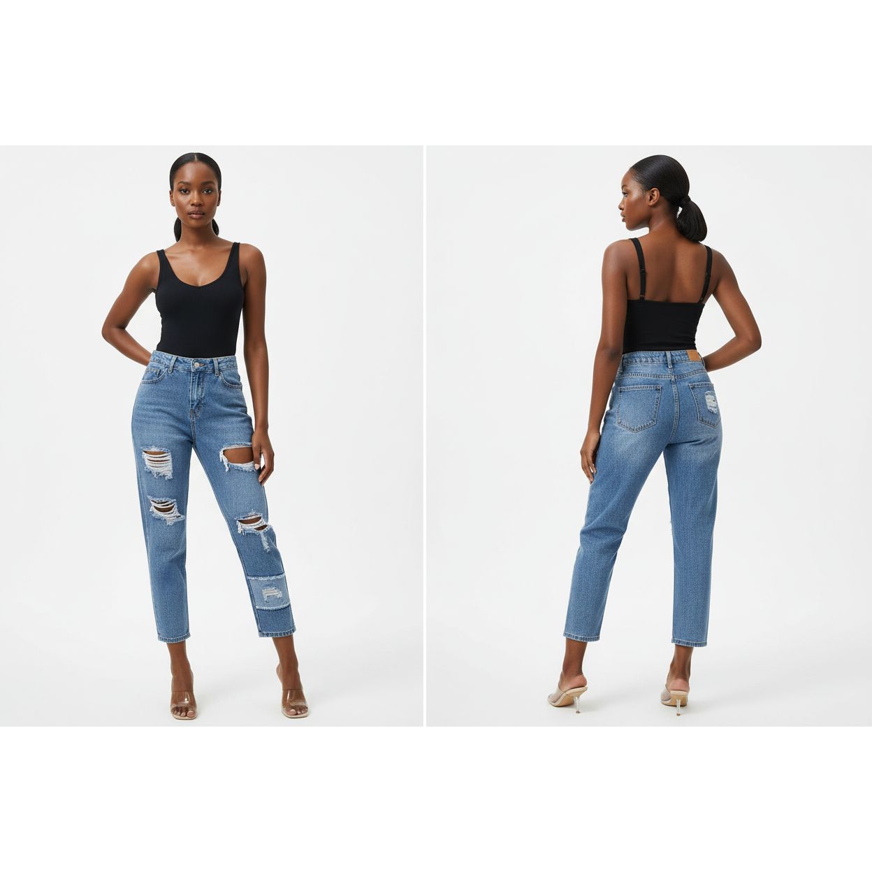 High Waisted Ripped Mommy Jeans