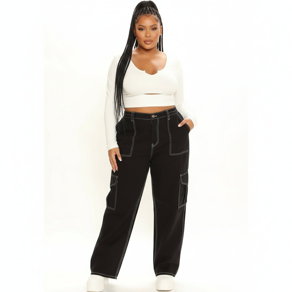 Low Rise Pocket Straight Leg Jeans Trousers