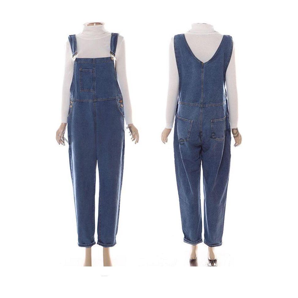 Wide Leg Denim Overall Jumpsuit