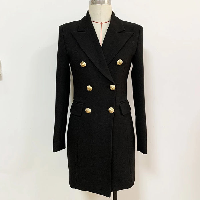 V-Neck Double Double Breasted Blazer Dress