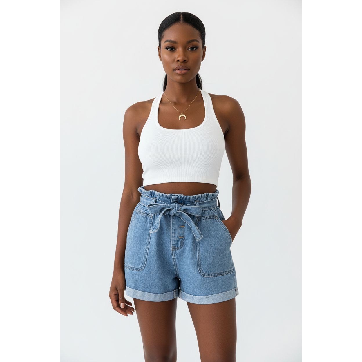 High Waist Denim Short