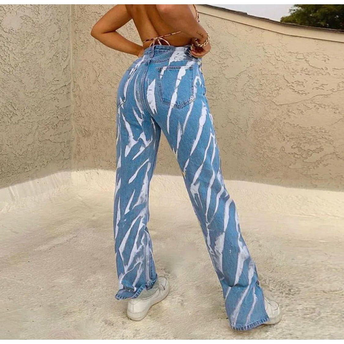 Rockmore Striped Print Bottom Split Jeans