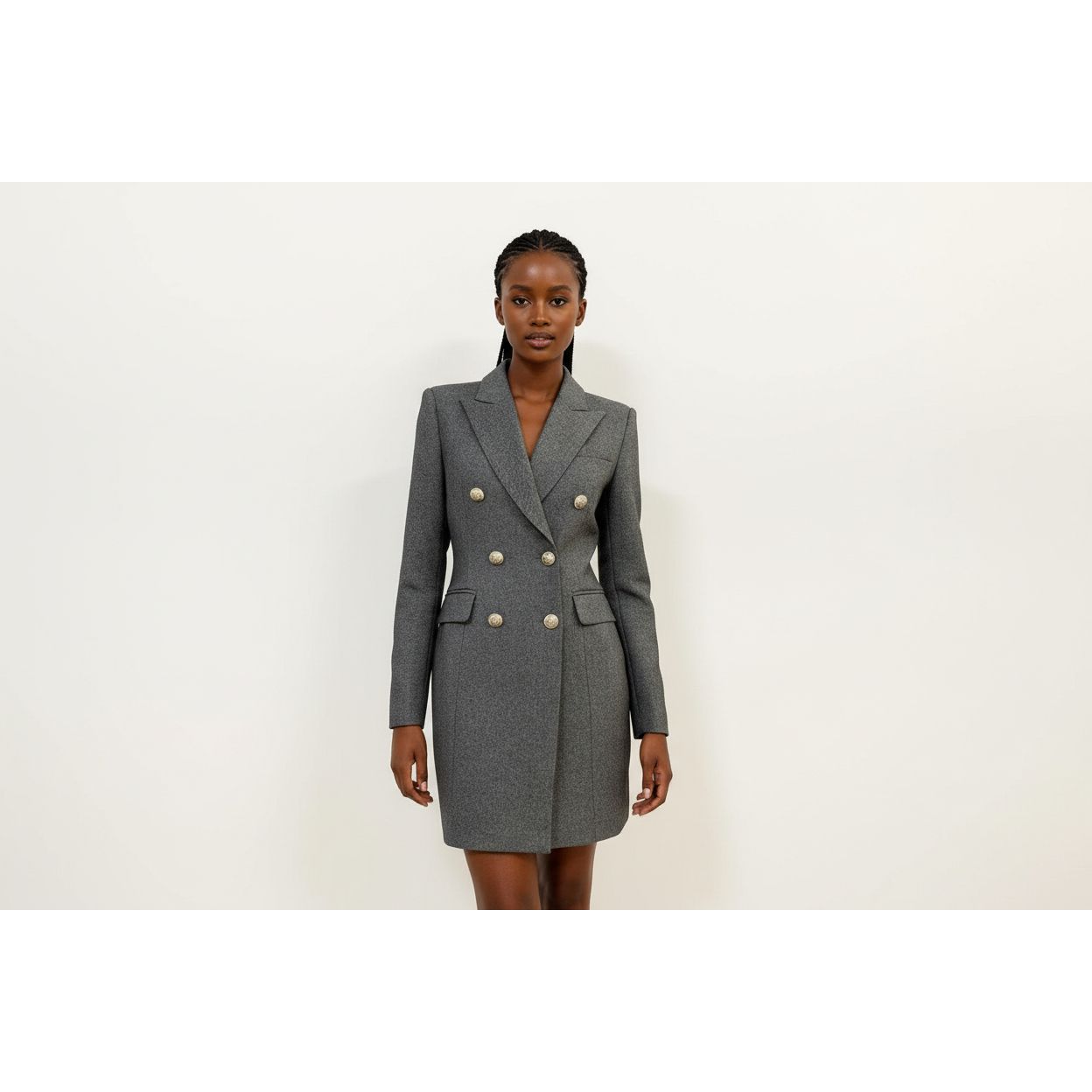 V-Neck Double Double Breasted Blazer Dress