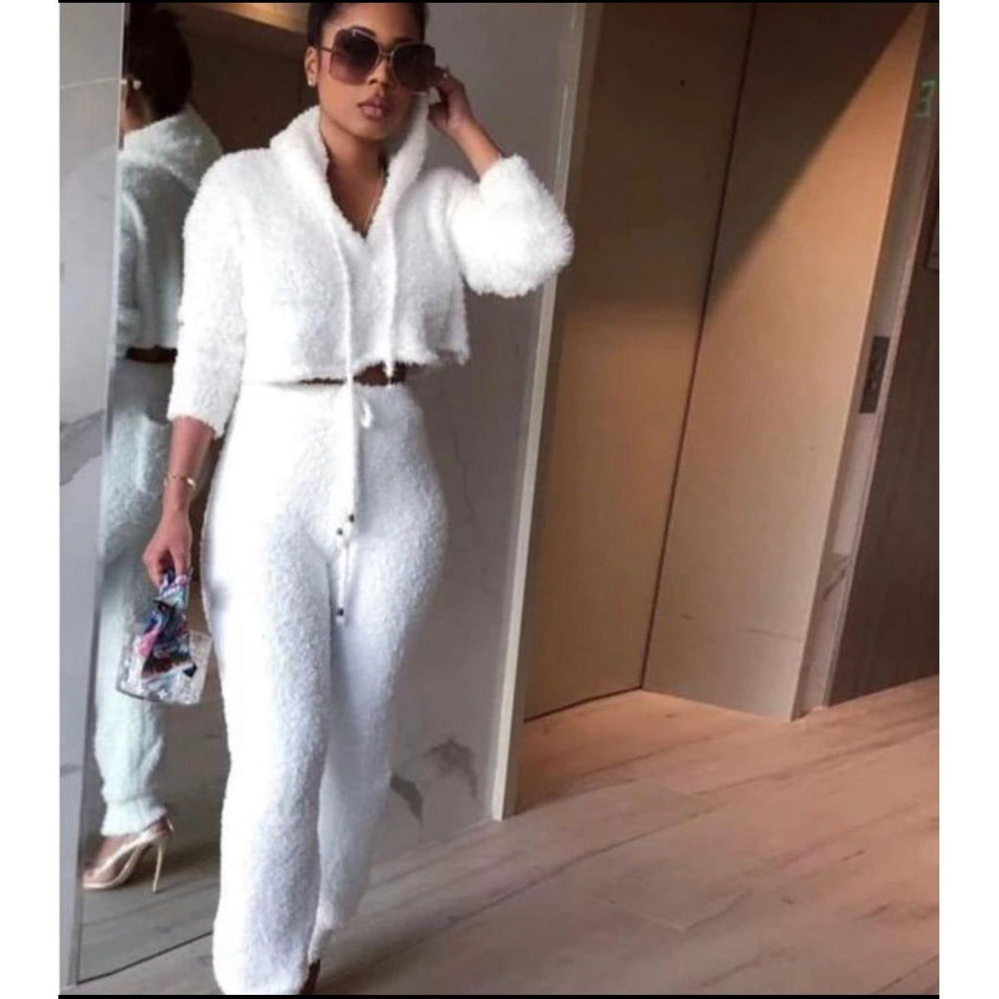 Fluffy Hooded Top & Trousers Twin Set