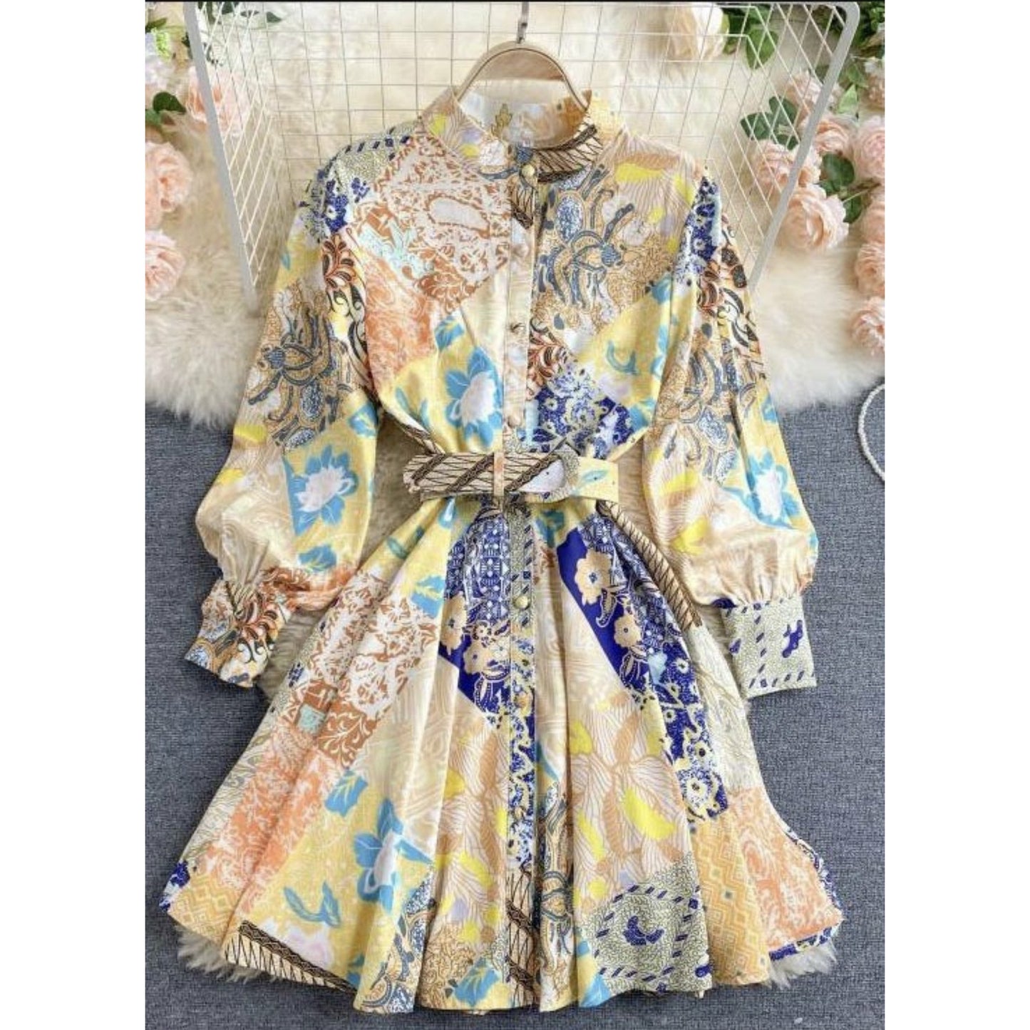 Long Sleeve Mini Print Shirt Dress