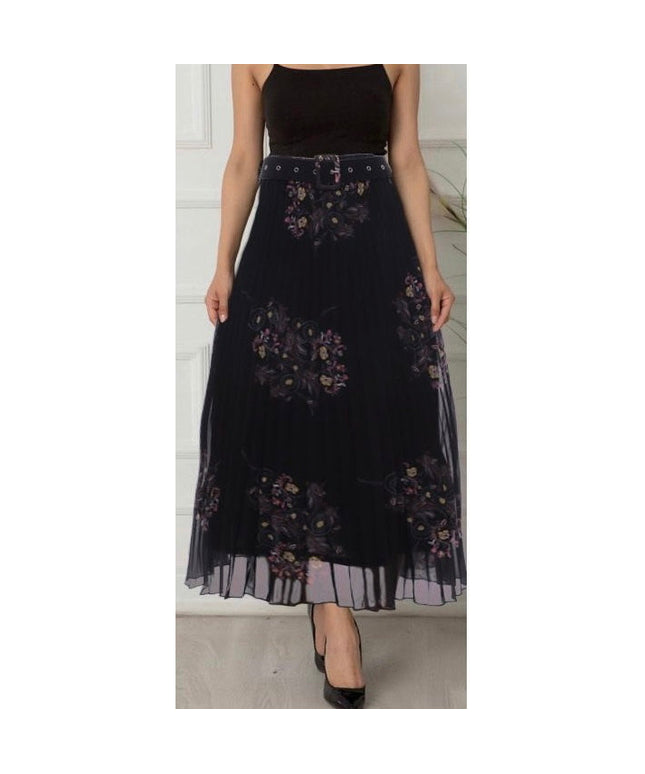 Floral Pleated Long Skirt