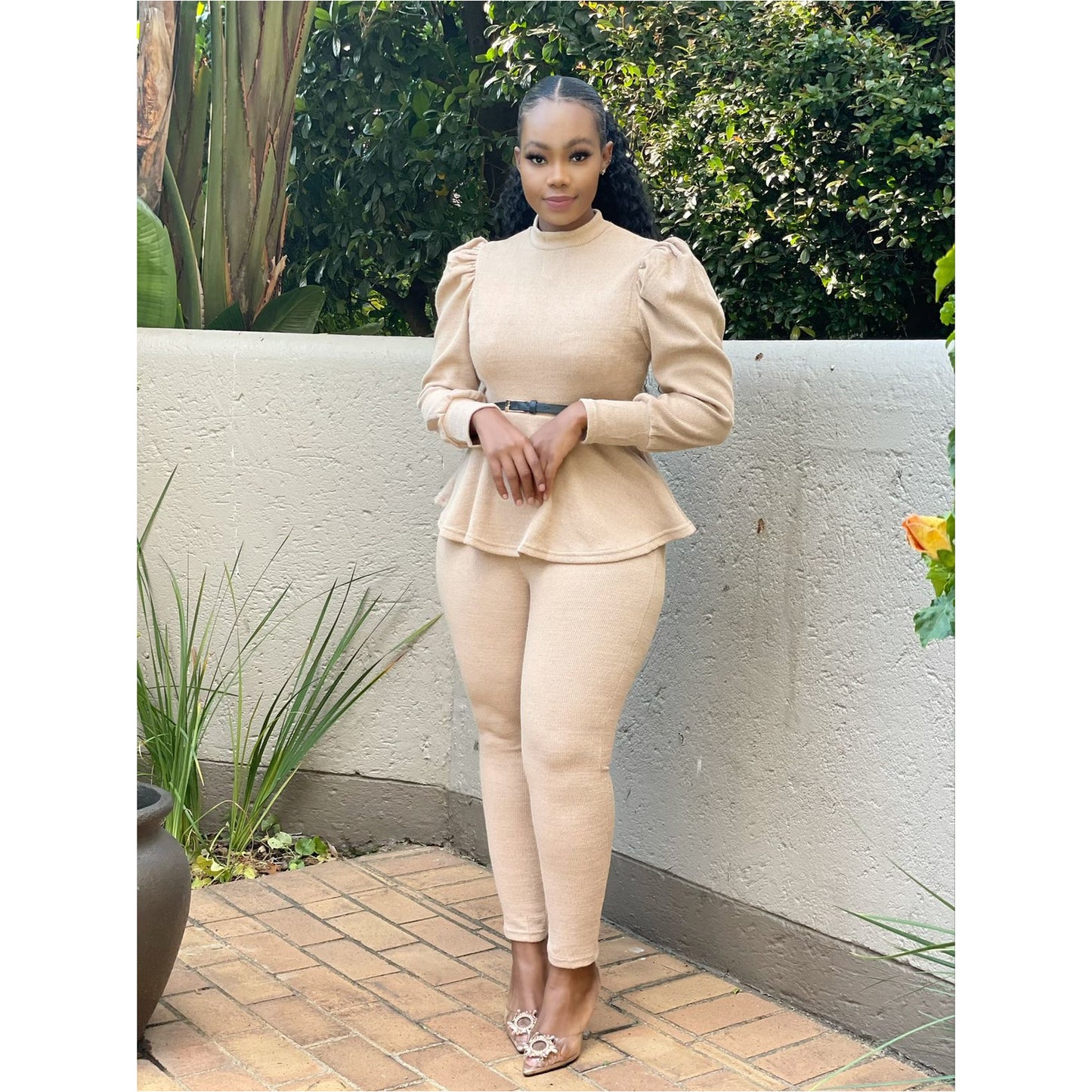 Lantern Sleeve Waist Belt Ruffles Chic Sets