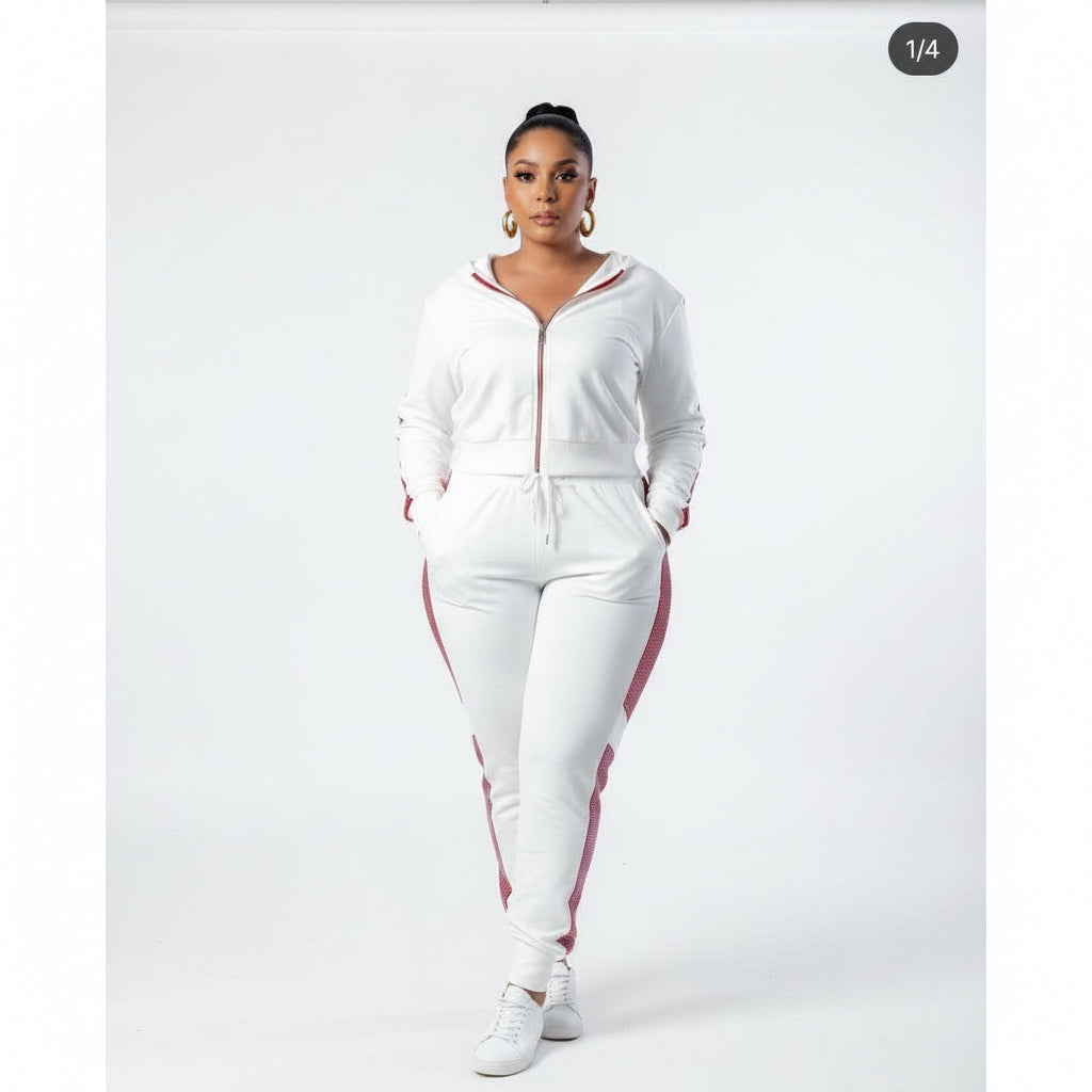 Zipper Hooded Top & Pants Tracksuit Set
