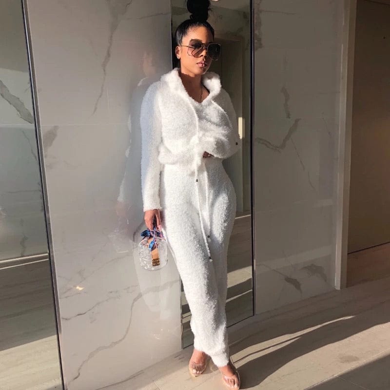 Fluffy Hooded Top & Trousers Twin Set