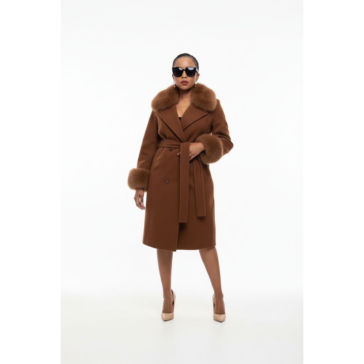 Fox Fur Collar Woolen Long Overcoat