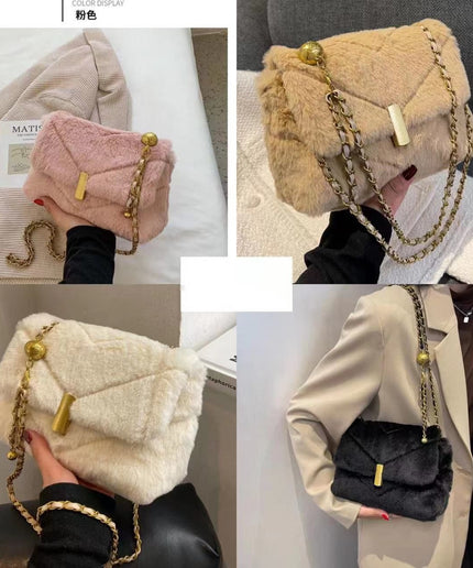 Bolsa Faux Fur Shoulder Messenger Crossbody Bag