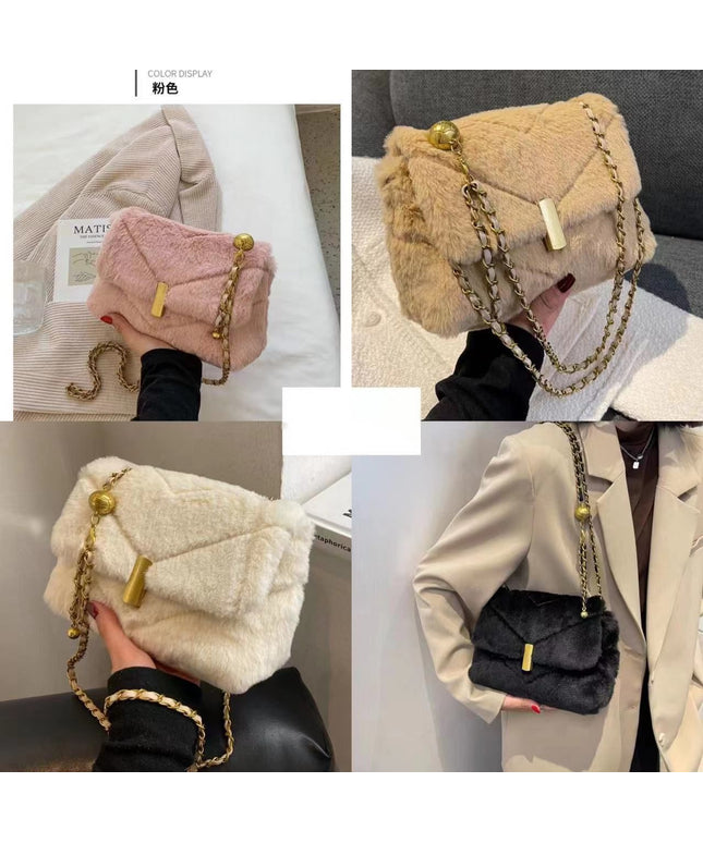 Bolsa Faux Fur Shoulder Messenger Crossbody Bag