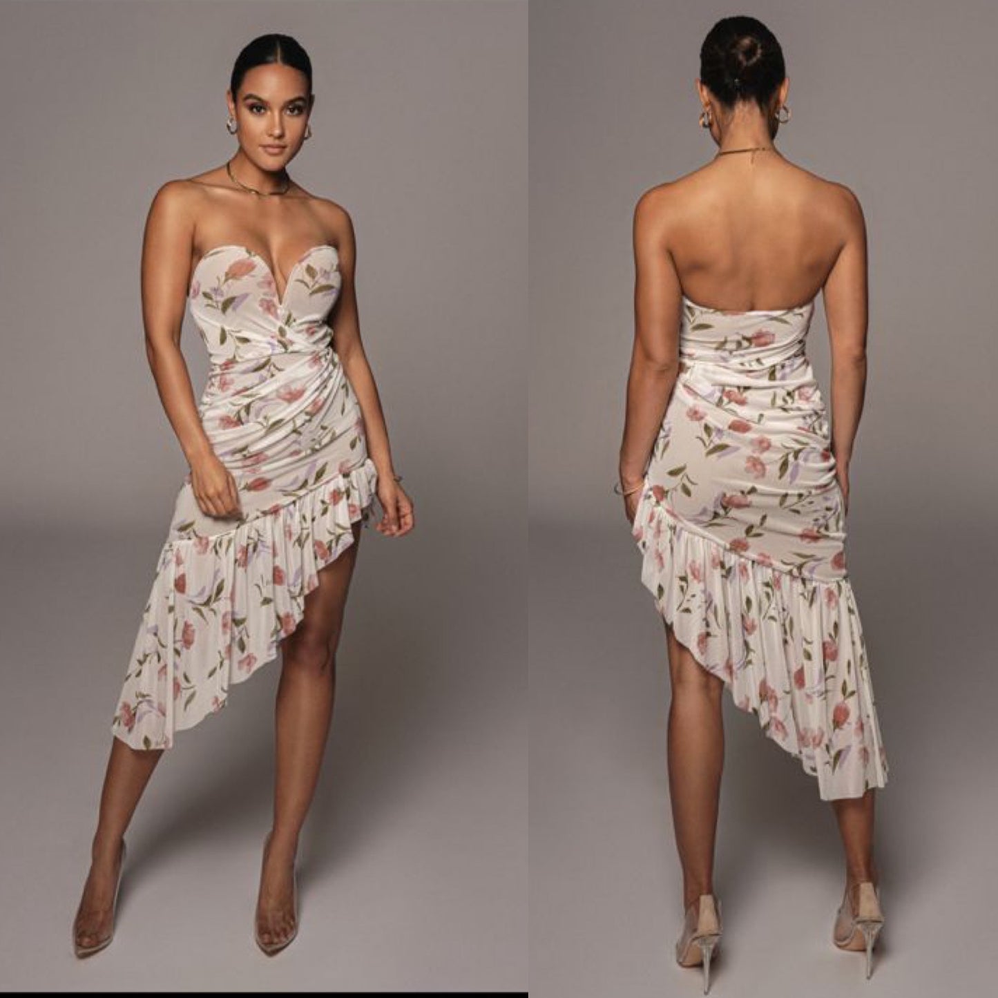 Floral Printed Sexy Strapless Midi Dress