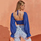 Long Puff Sleeve Sexy Halter Backless Crop Top