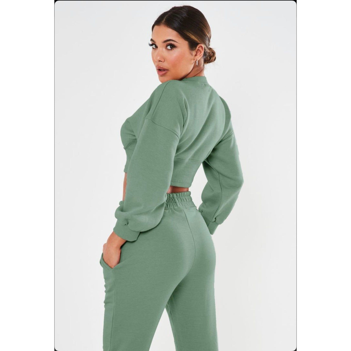 Round Neck Crop Top & High Waisted Pants Two Piece Set