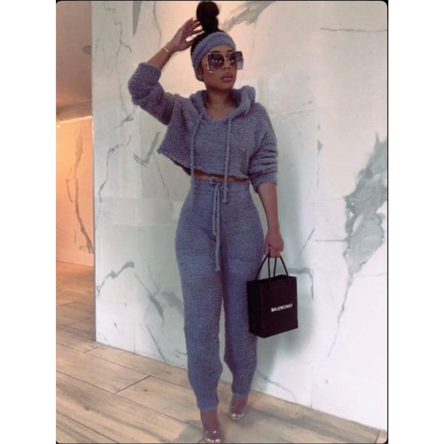 Fluffy Hooded Top & Trousers Twin Set