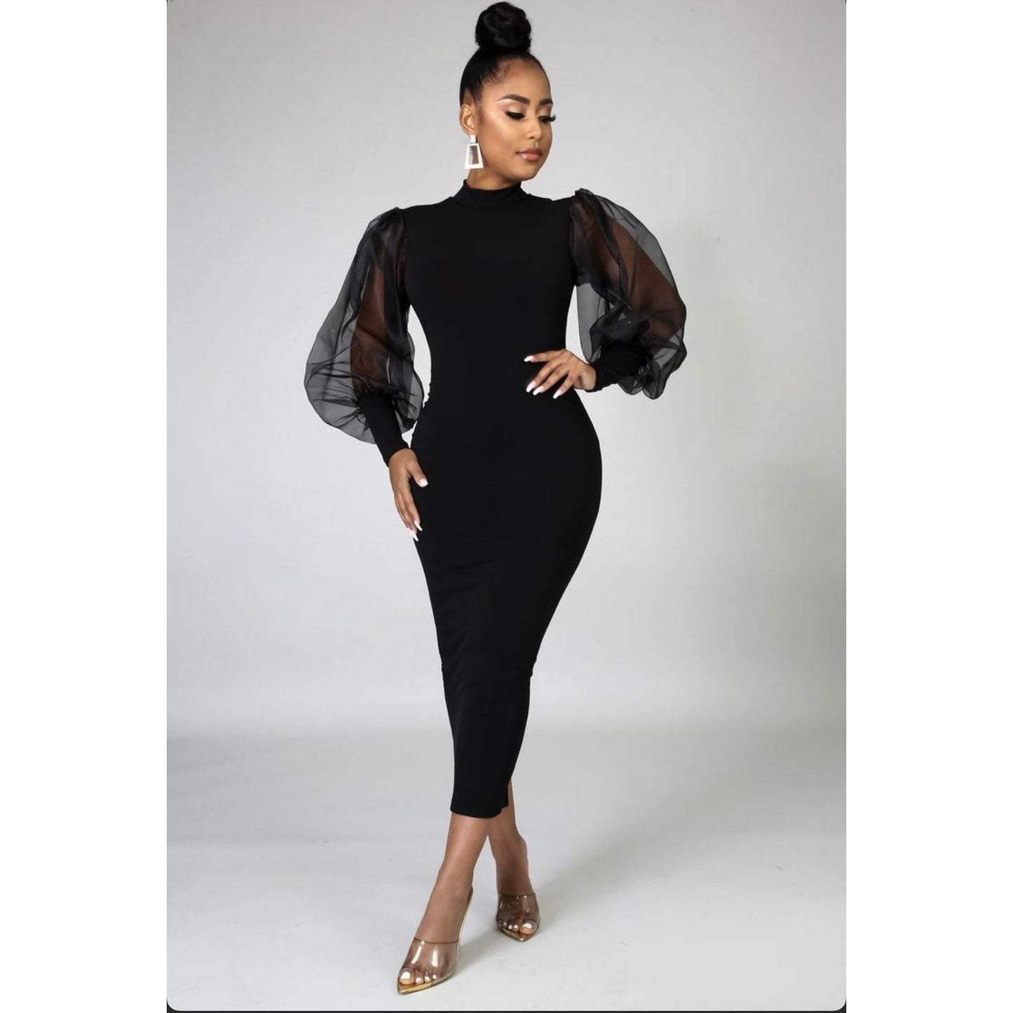 Bodycon Mesh Long Lantern Sleeves Dress