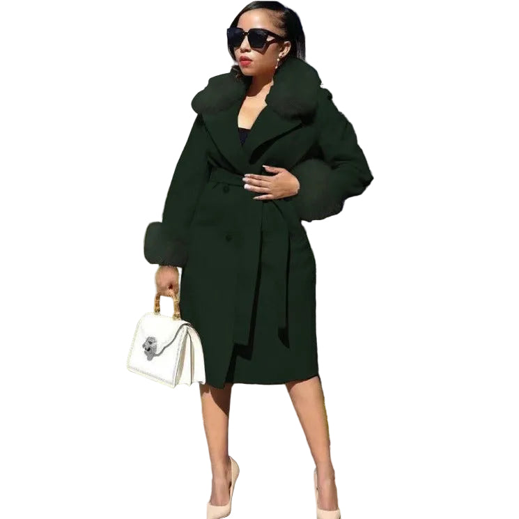 Fur Collar Woolen Long Overcoat