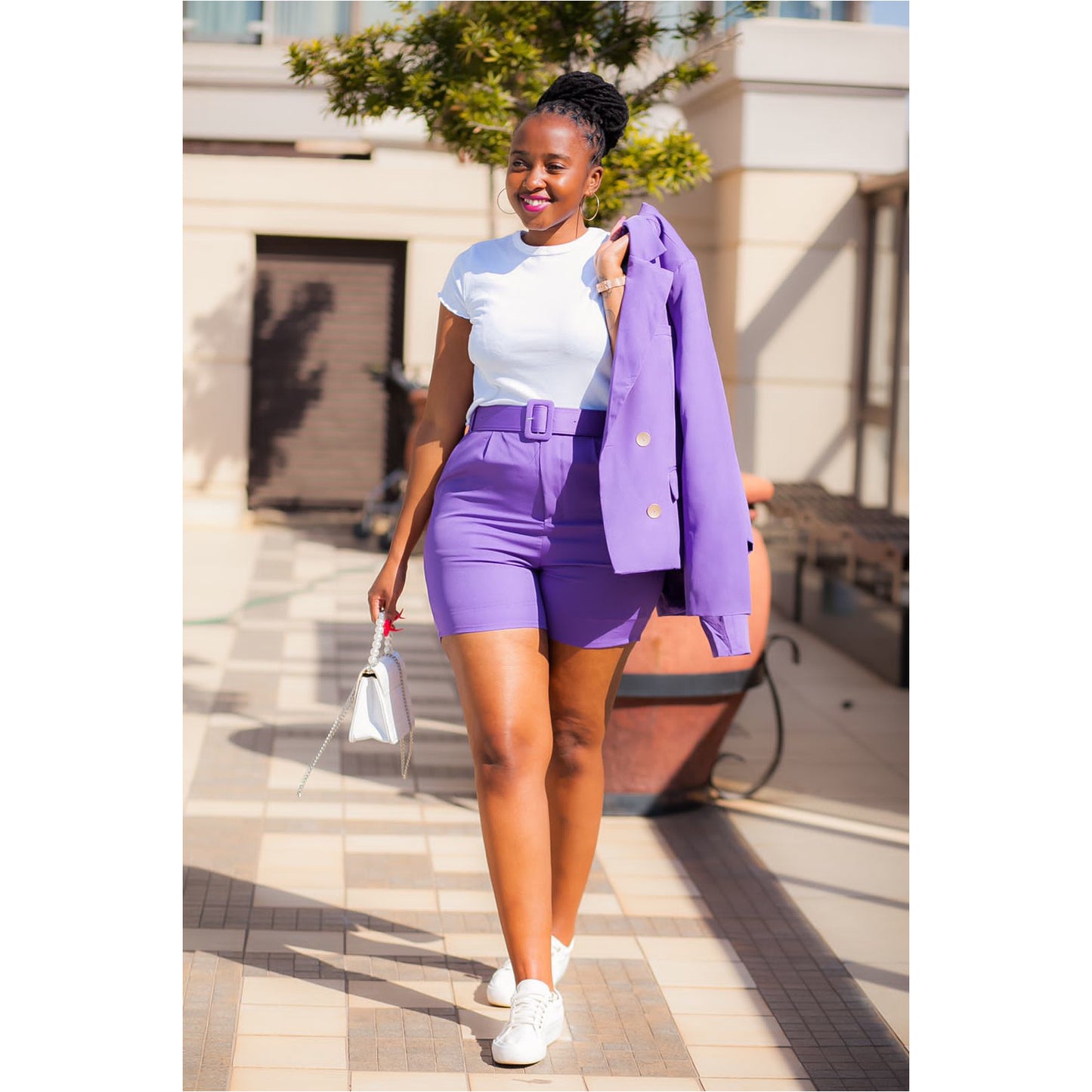 ladies short and blazer set