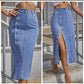 Single Button Split Denim Skirt