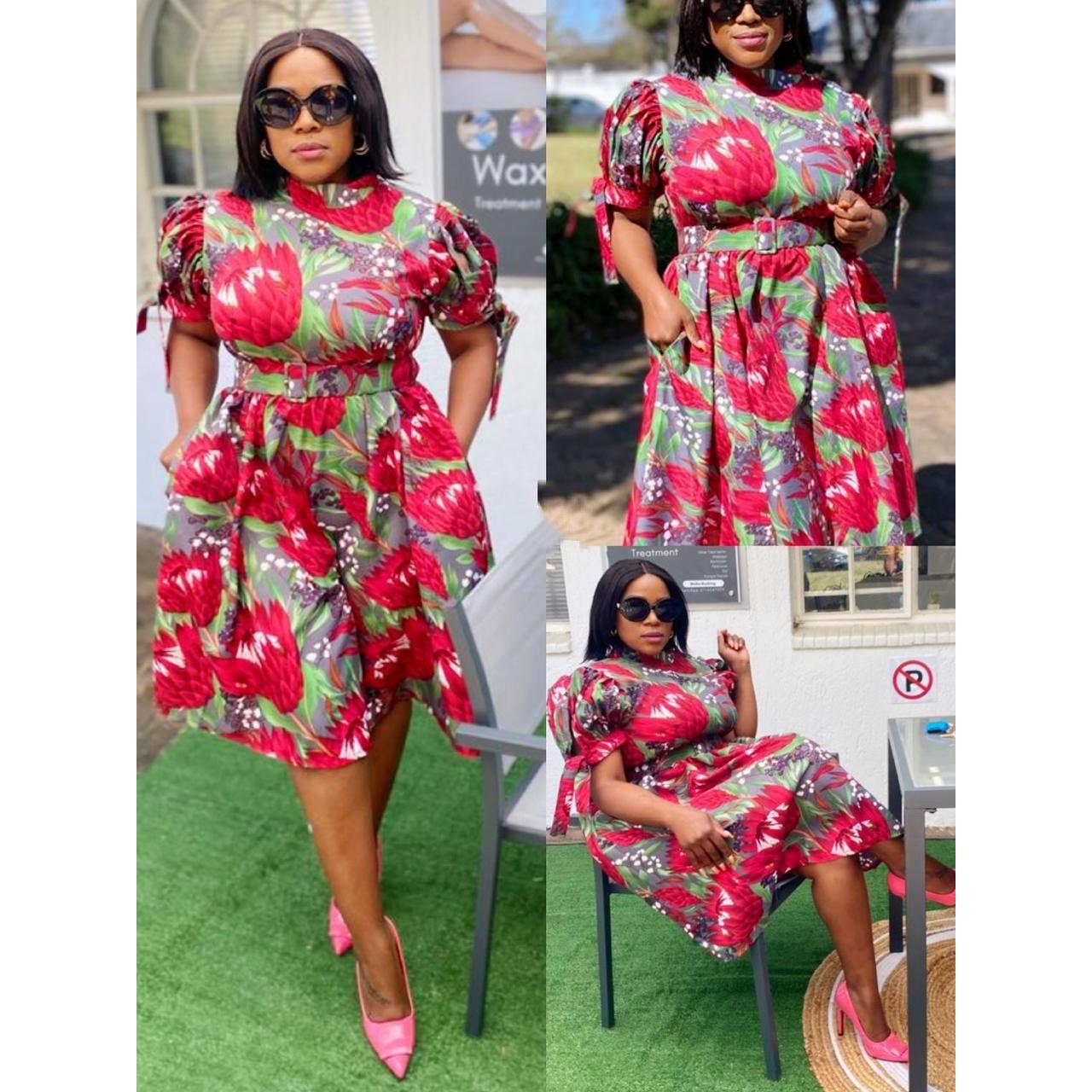 Short Sleeve Round Neck Ankara Dress