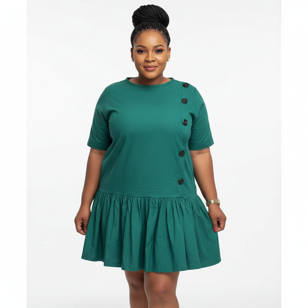 Short Sleeve Button Detailed Midi Dress
