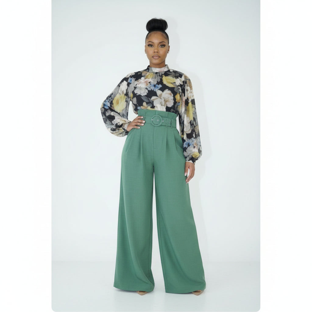 High Waisted Wide Leg Casual Pants