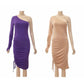 Single Shoulder Long Sleeve Drawstring Dress
