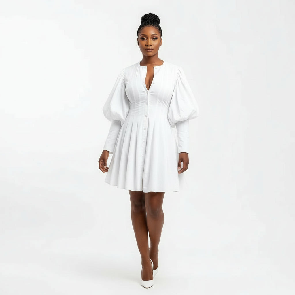 Casual Loose Round Neck Puffy Sleeve Dress