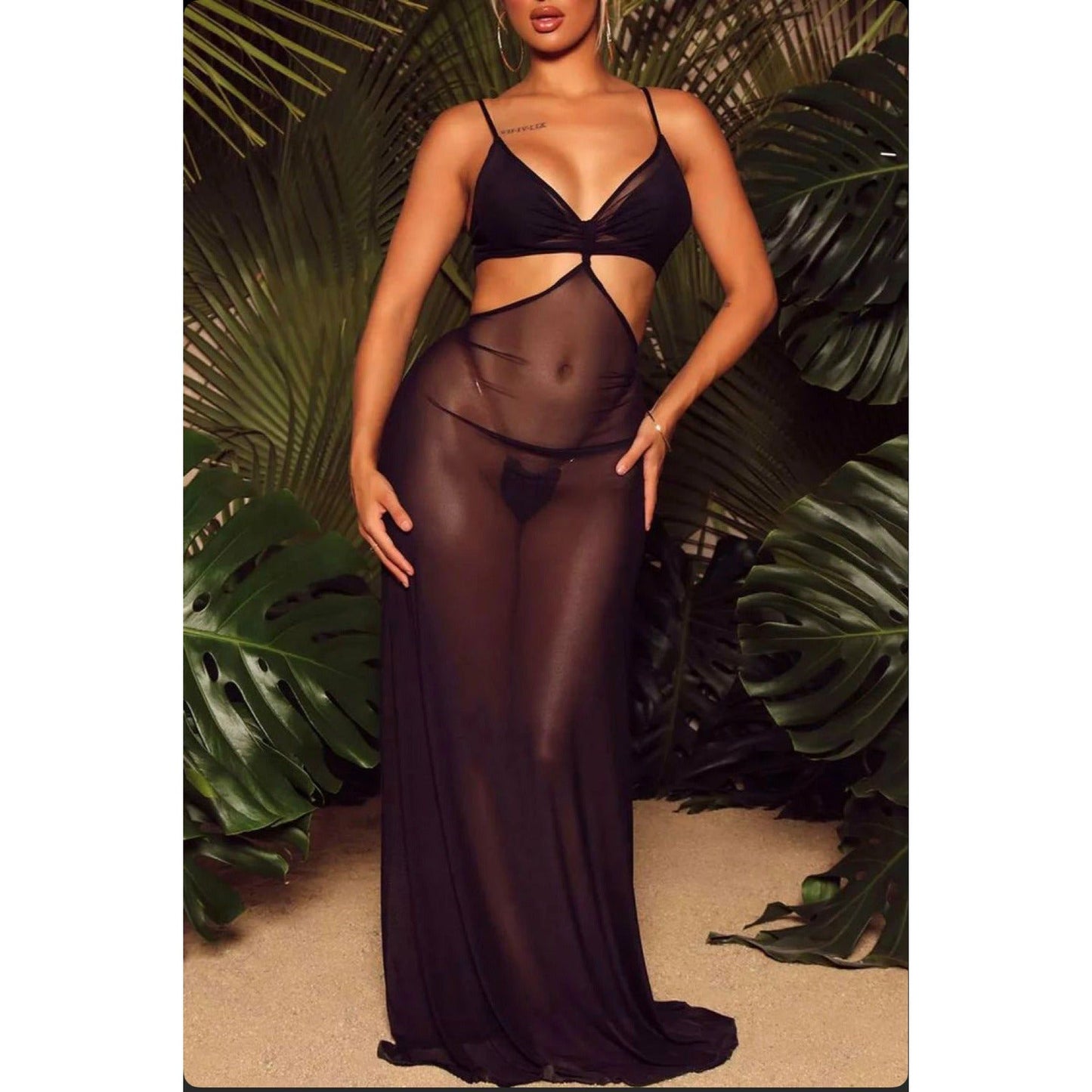 Cut Out See Through Coverup and Bikini Set