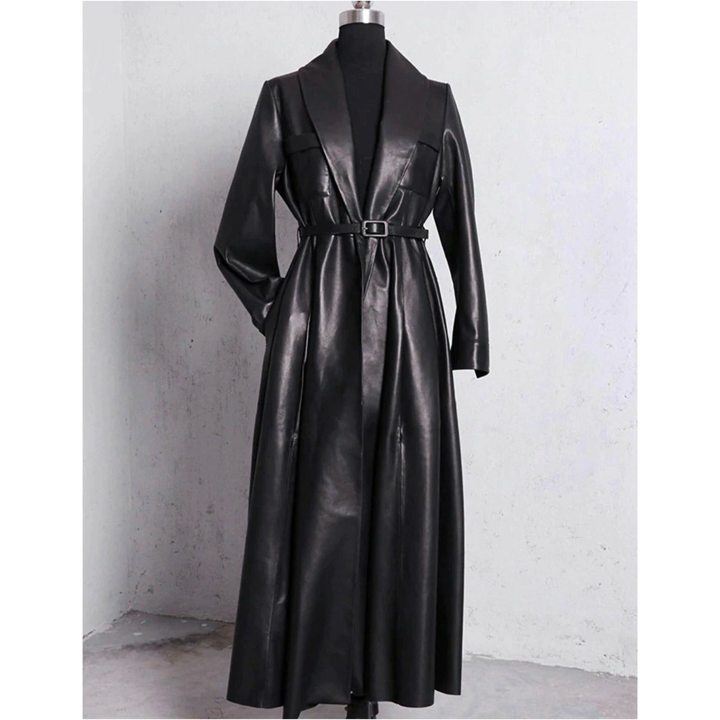 Maxi Pu Leather Tranche Coat