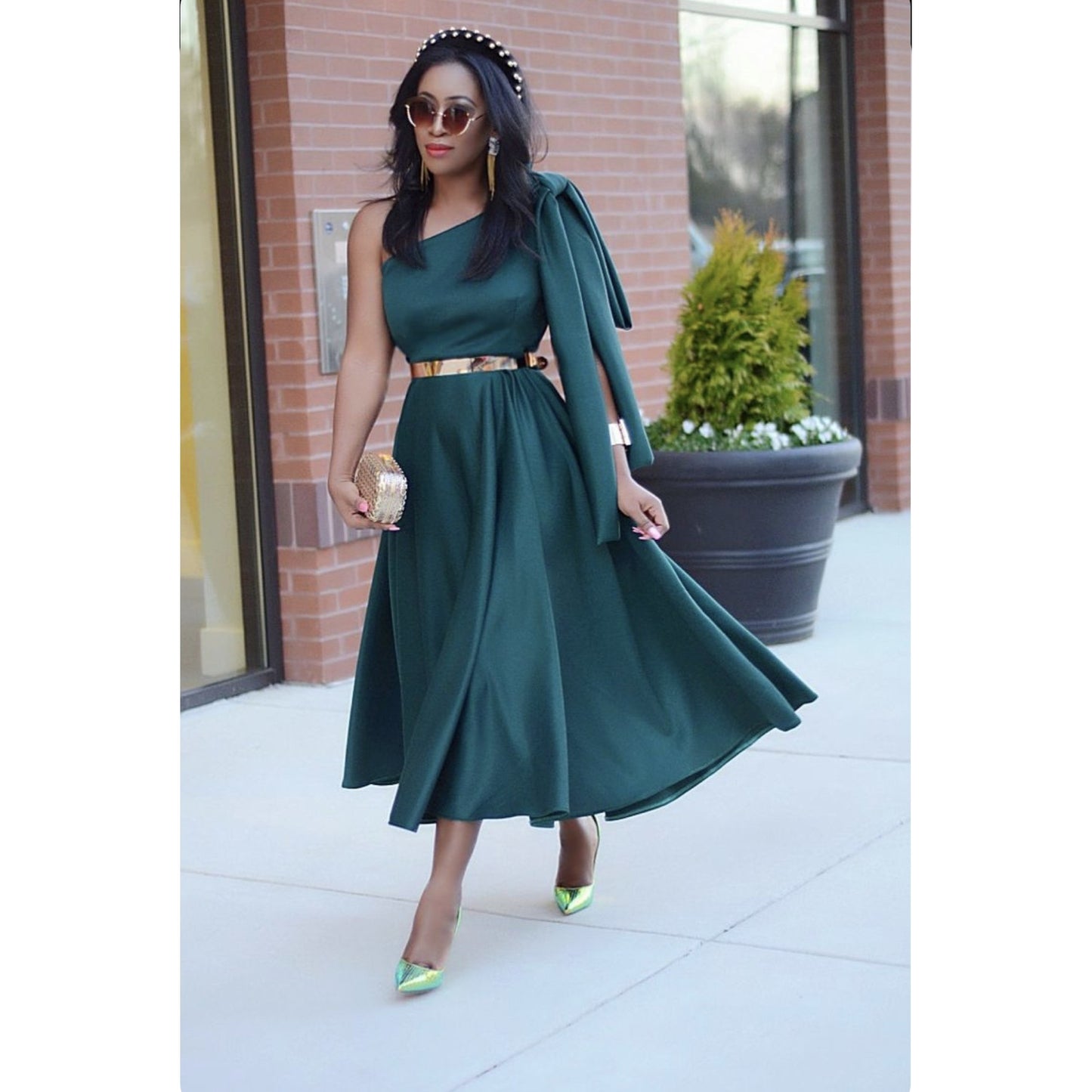 One Hand Off Shoulder Satin Dress