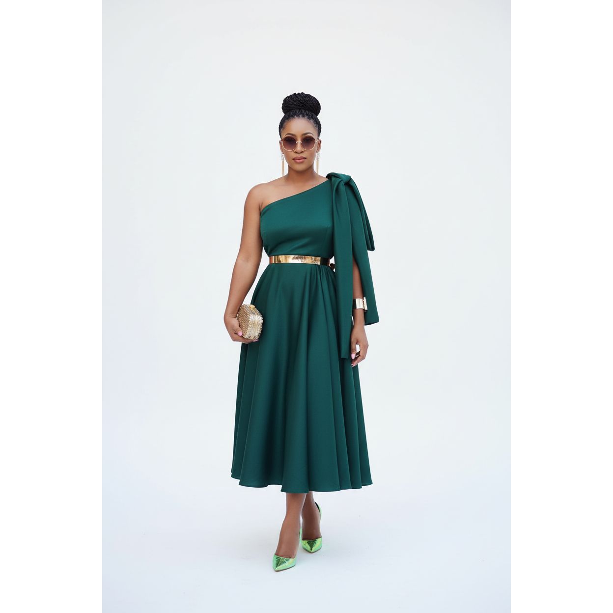 One Hand Off Shoulder Satin Dress