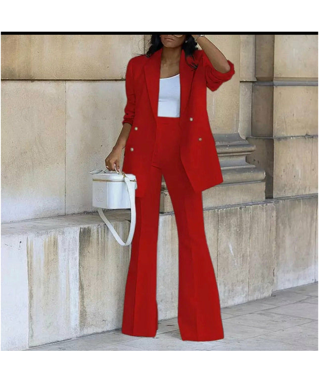 Double Breasted Blazers and Straight Flare Pants Suit
