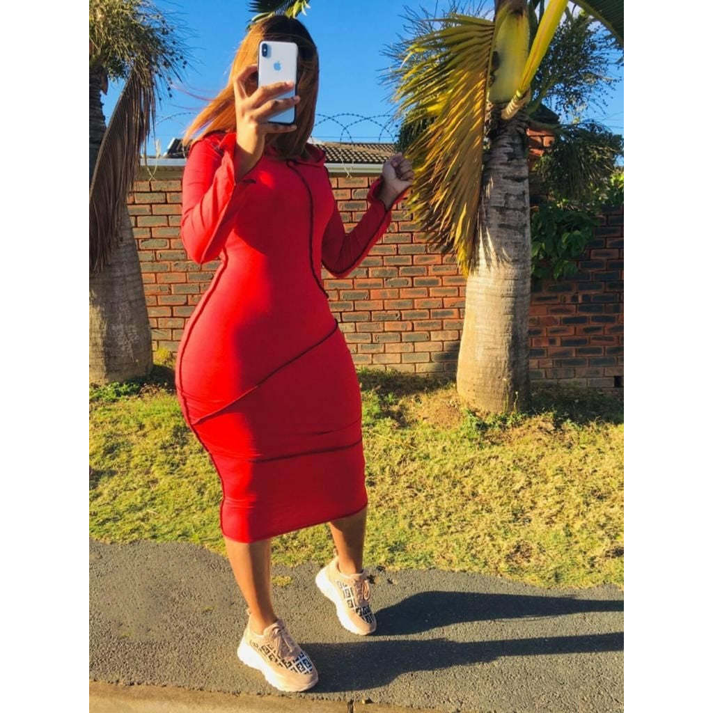 Hooded Bodycon Long Sleeve Dress