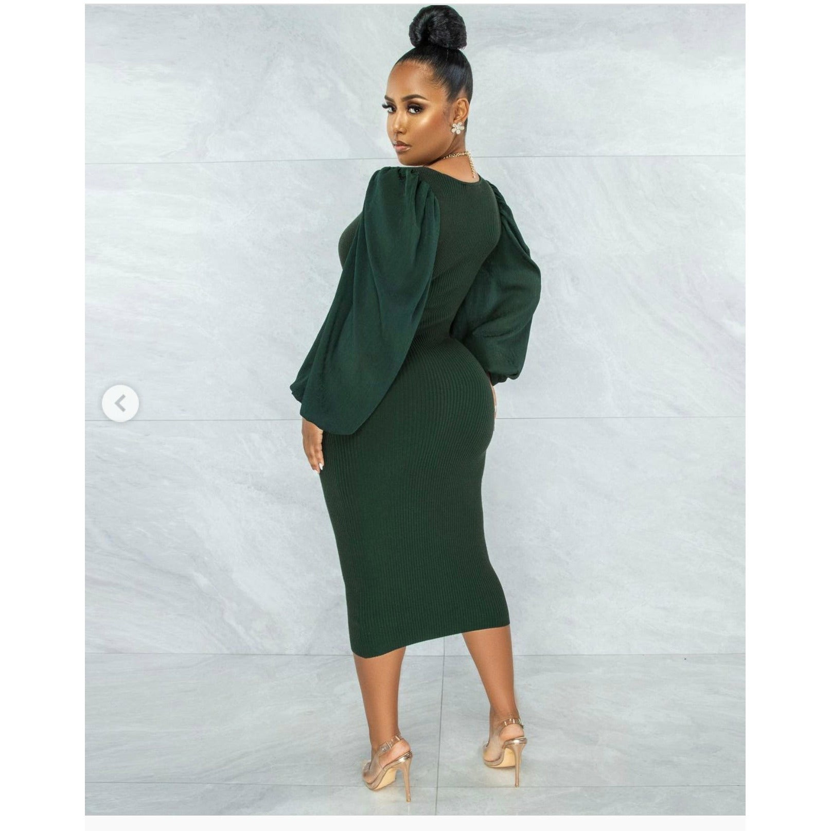 V-Neck Puff Sleeve Bodycon Dress – YELLOW SUB TRADING