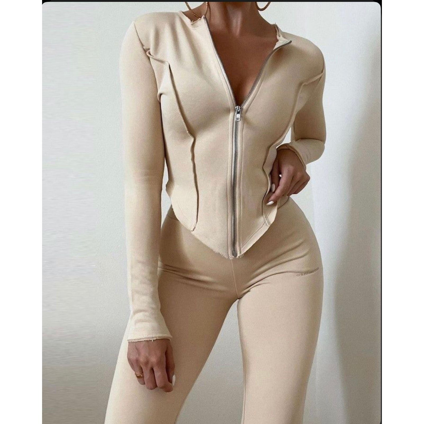 Cropped Zip Jacket + Boot-Cut Sweatpants Set.