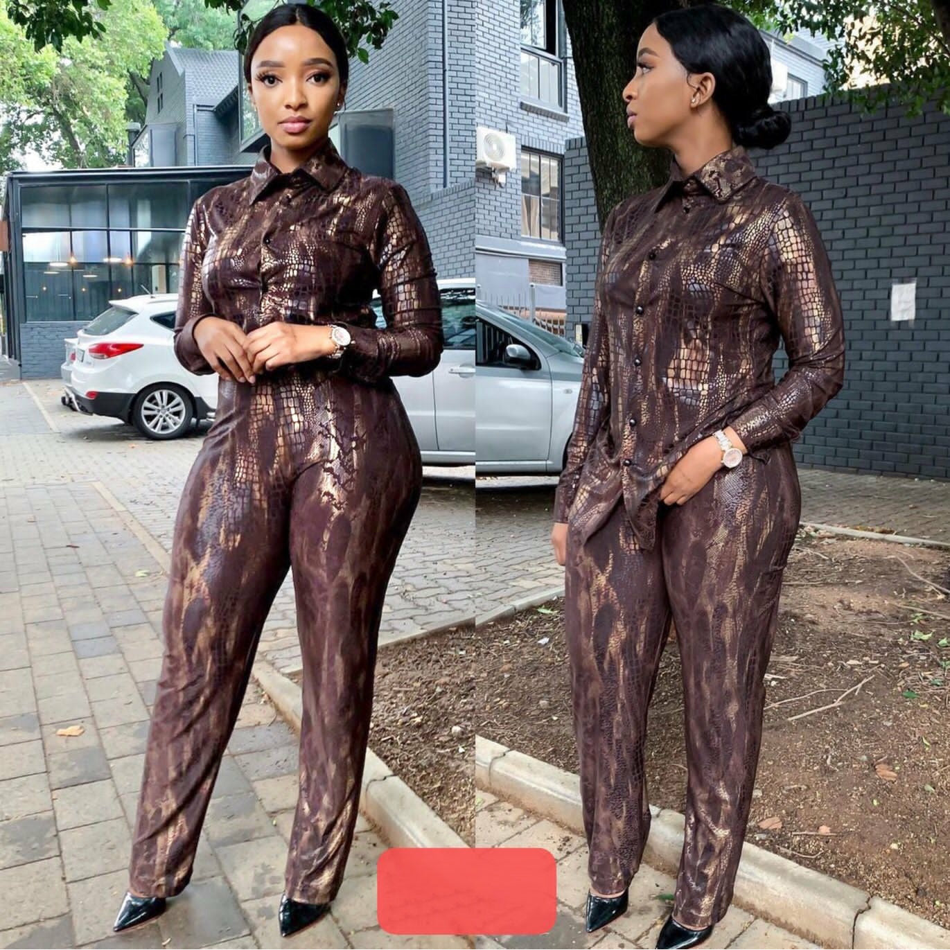 Long Sleeve Top & Pants Snake Print Set