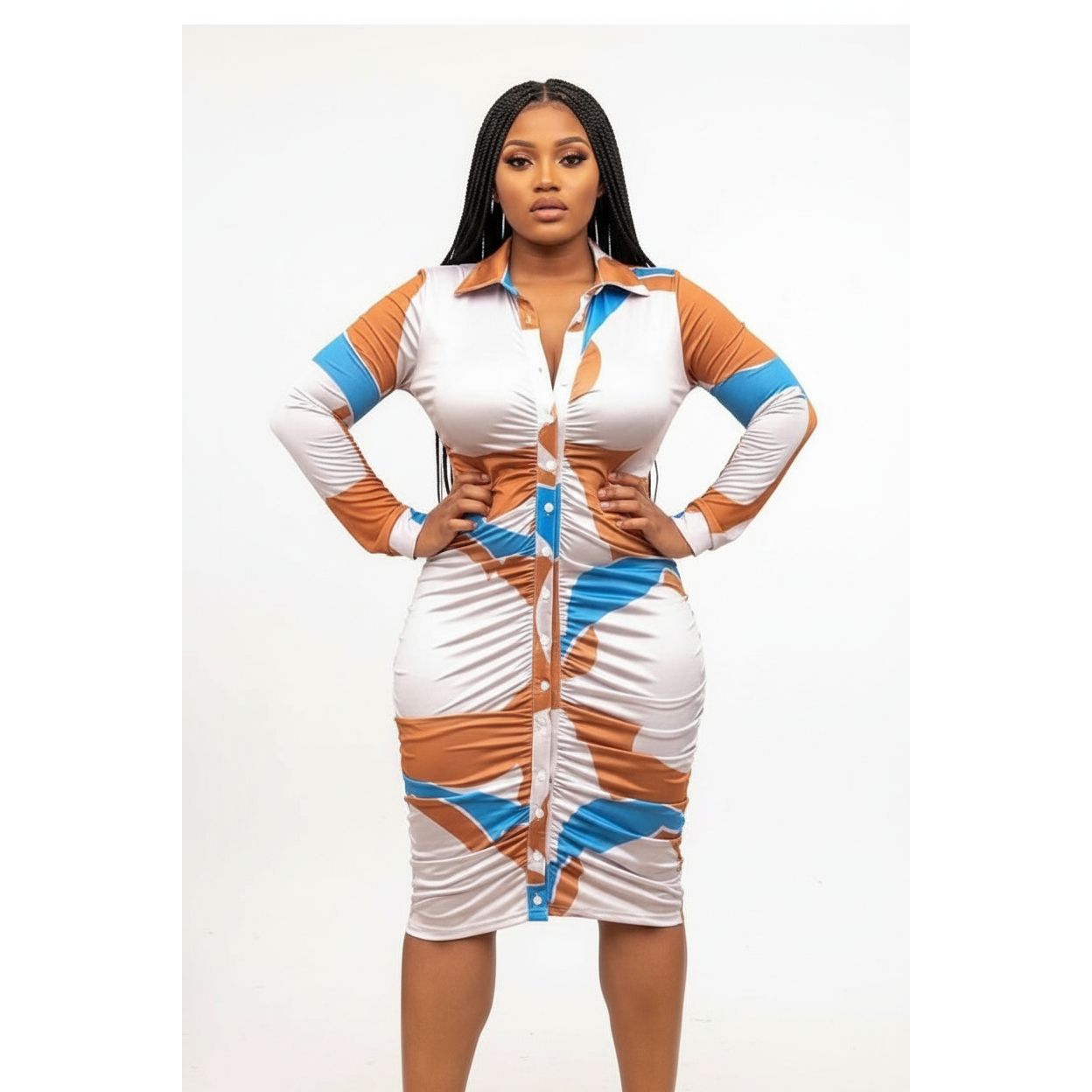 Sexy Print Fold Shirt Collar Sheath Dress