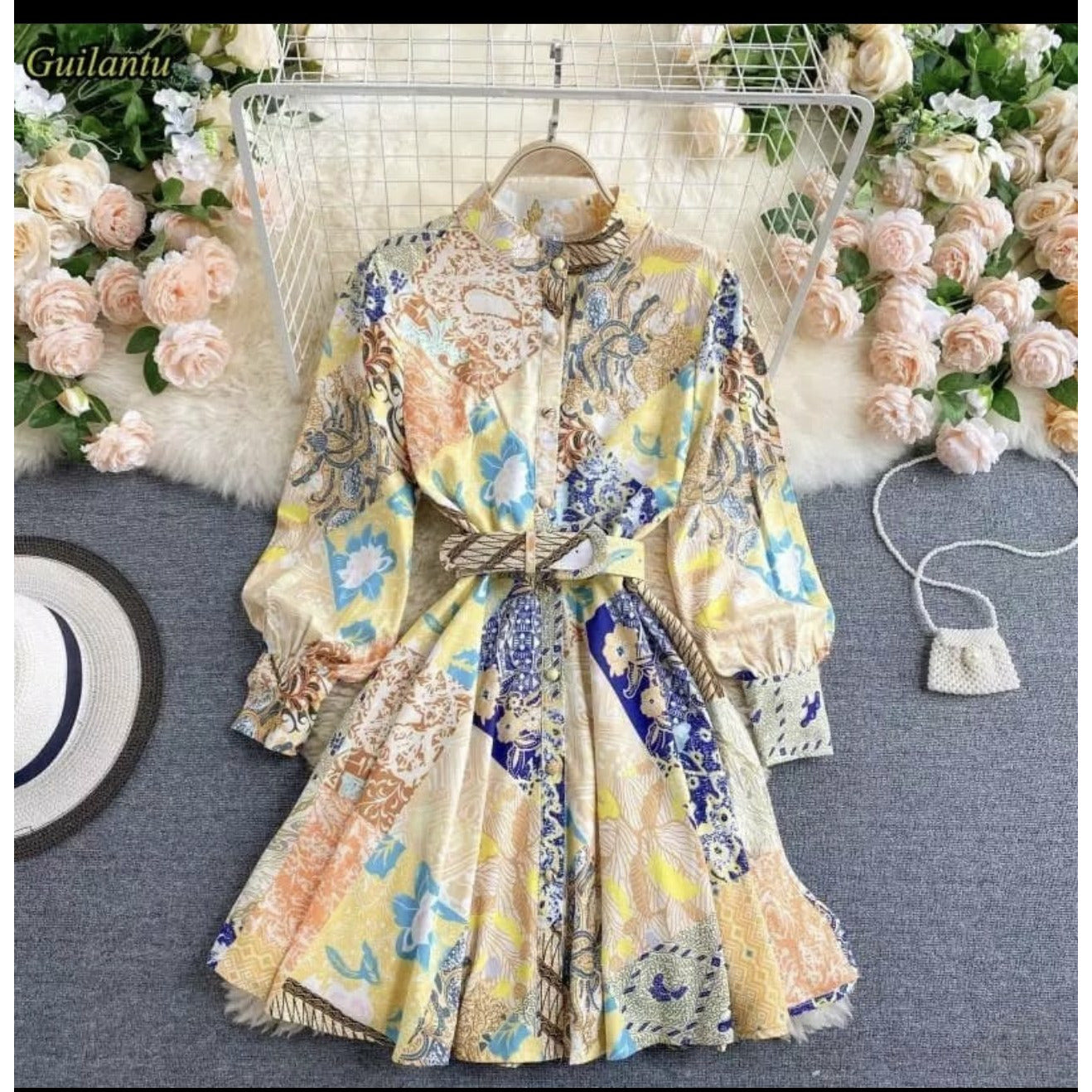 Long Sleeve Mini Print Shirt Dress