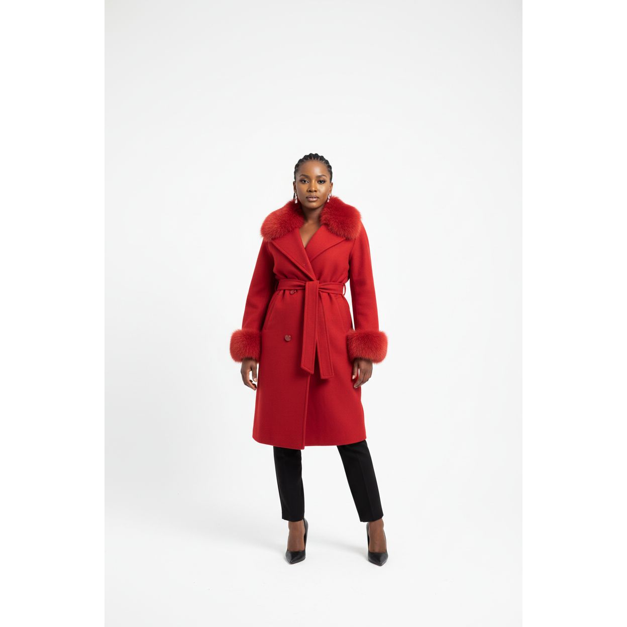 Fox Fur Collar Woolen Long Overcoat