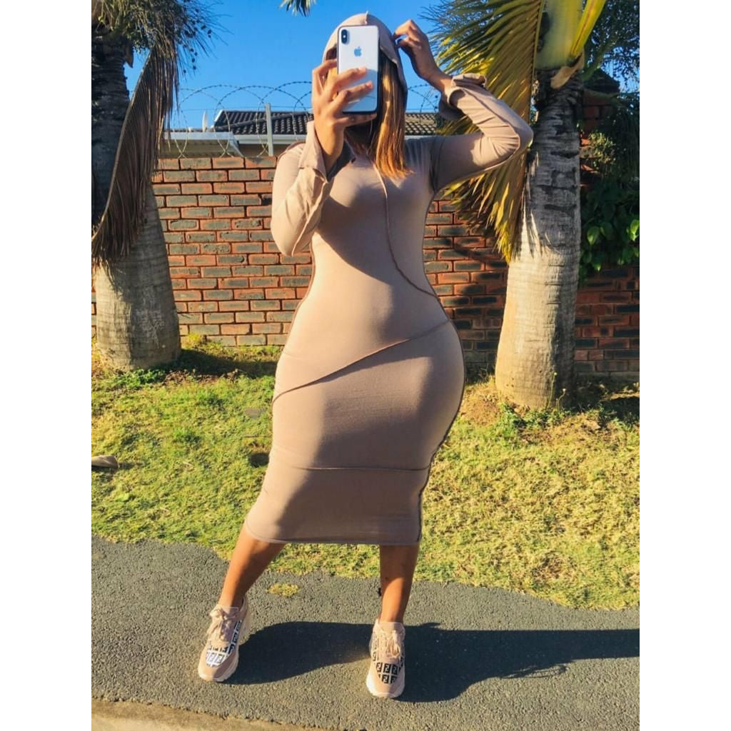 Hooded Bodycon Long Sleeve Dress