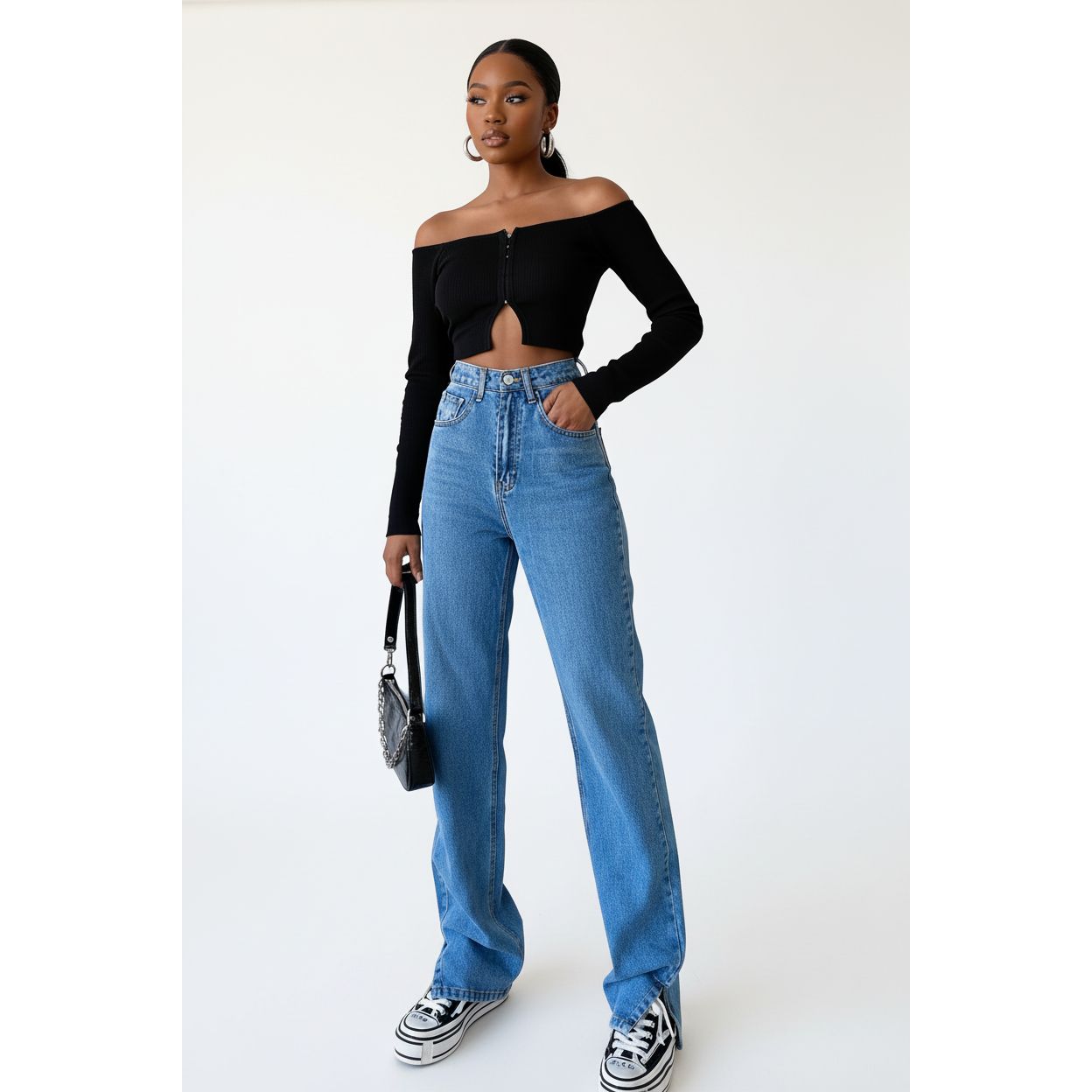High Waist Loose Casual Split Mom Jeans